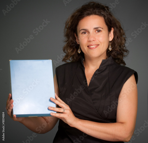 Woman presenting a  blank box