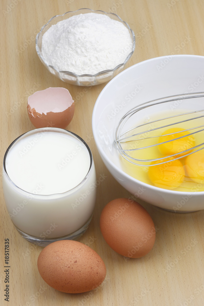 Eggs, flour and milk. Eggs, flour and milk.