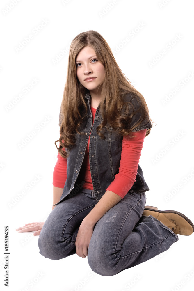 Woman sitting and serious expression