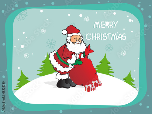 christmas background with santa and gift bag