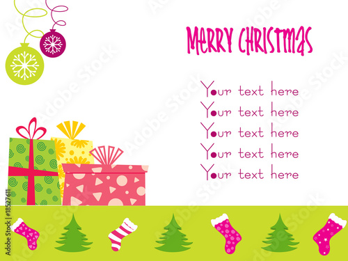xmas icons border with gift, hanging ball