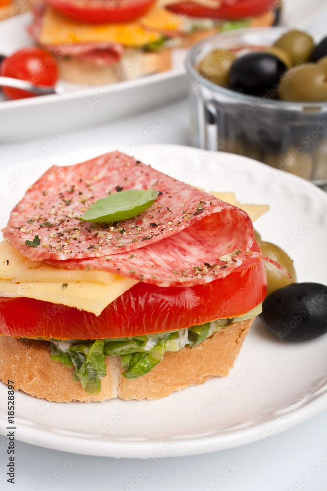 sandwich with salami ,cheese and vegetables sandwich with salami ,cheese and vegetables