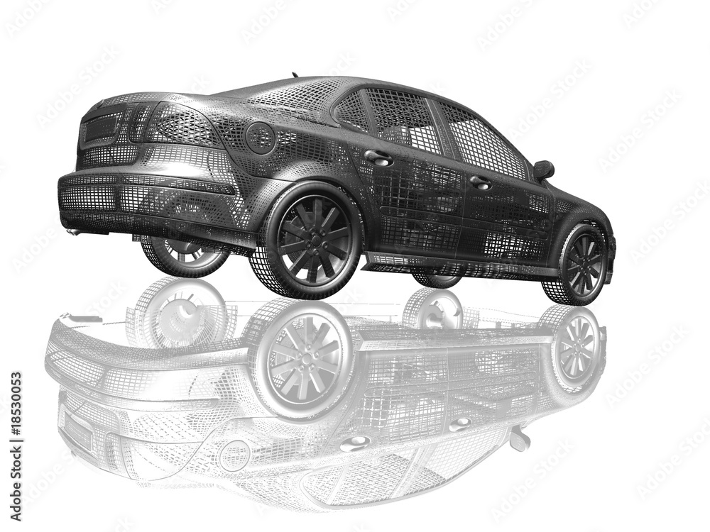Fototapeta premium Car model white and black isolated with reflection