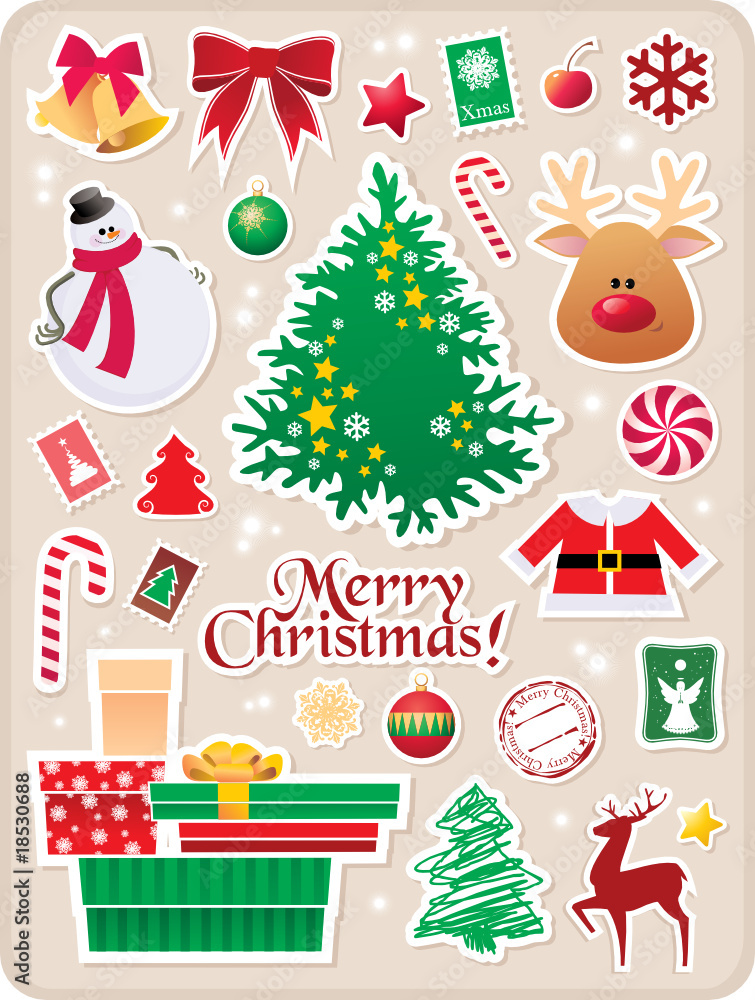 collection of cute Christmas stickers for your design collection of cute Christmas stickers for your design