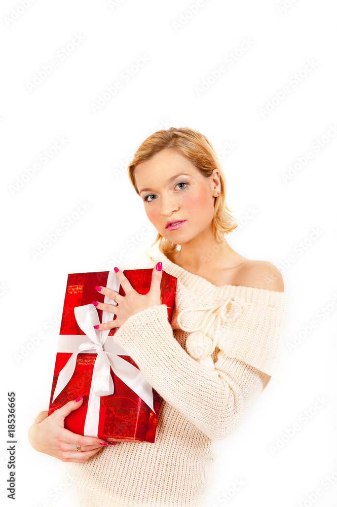 Young sexy winter woman with christmas present Young sexy winter woman with christmas present
