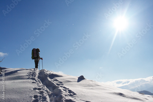 woman is in mountain