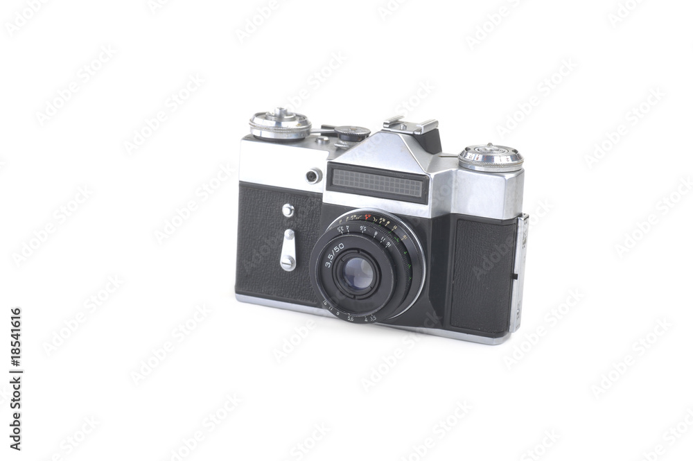 old retro camera on white
