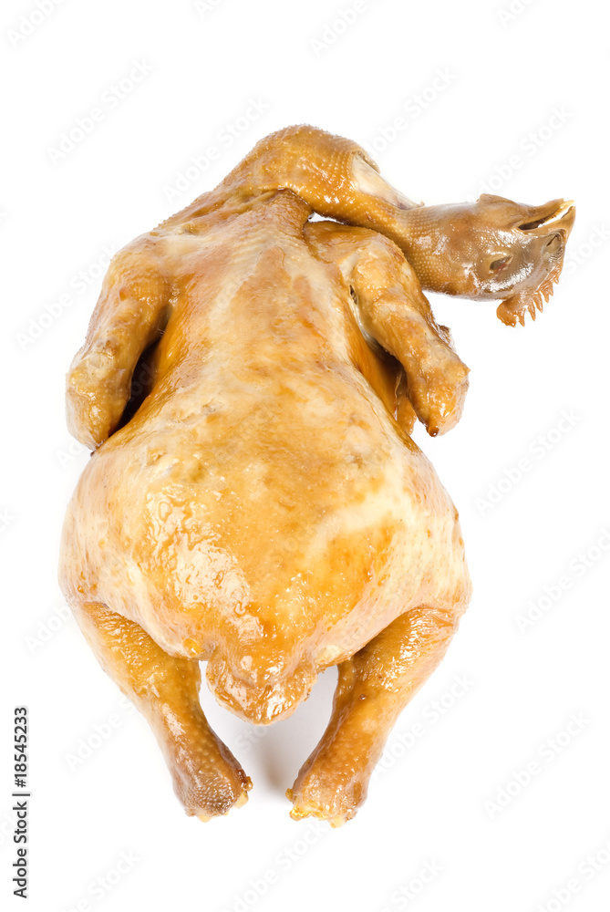Cooked Chicken with Its Head Isolated on White Cooked Chicken with Its Head Isolated on White