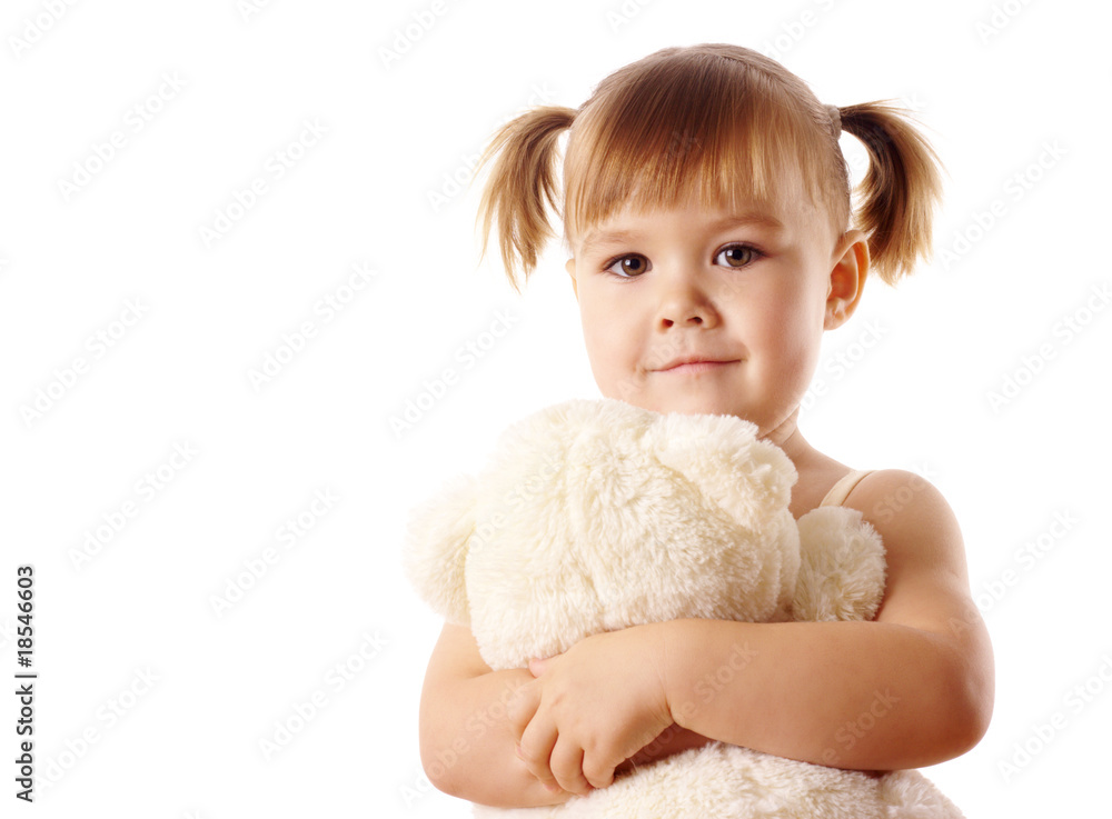 Cute girl embracing her teddy bear Cute girl embracing her teddy bear