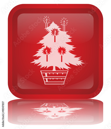 "Christmas Tree" Button (square - red - vector - reflection)
