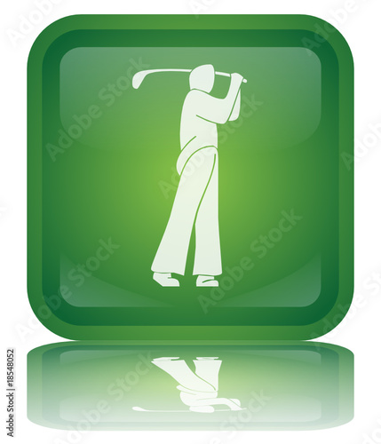 Bouton "Golf" (carré - vert - brillant - vecteur - avec reflet)