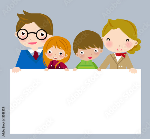 happy family and banner