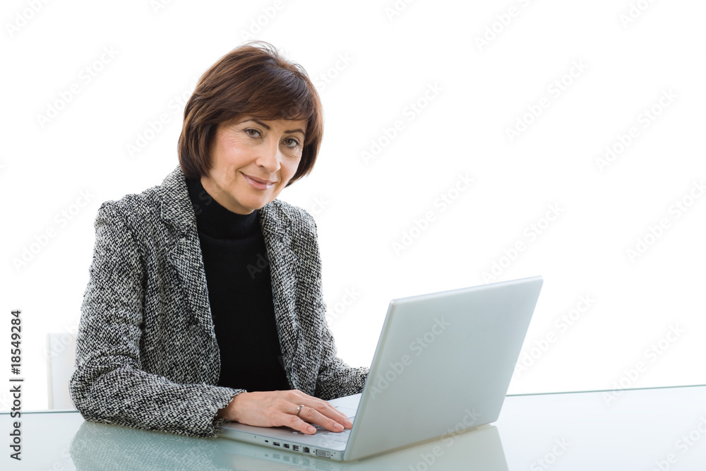 Naklejka premium Senior businesswoman using laptop computer