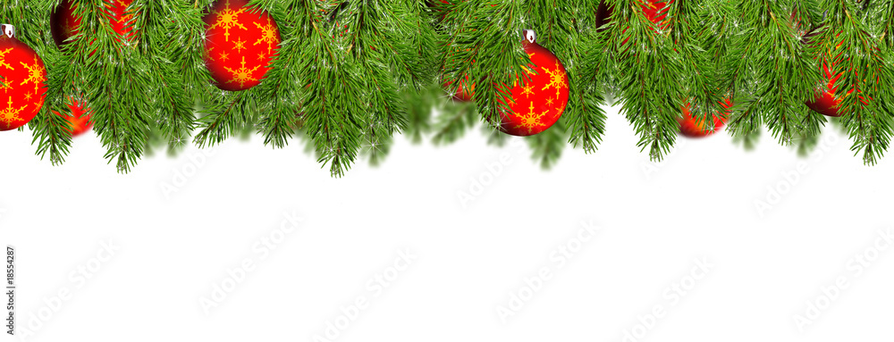 Tannenzweig mit Weihnachtskugeln Hintergrund