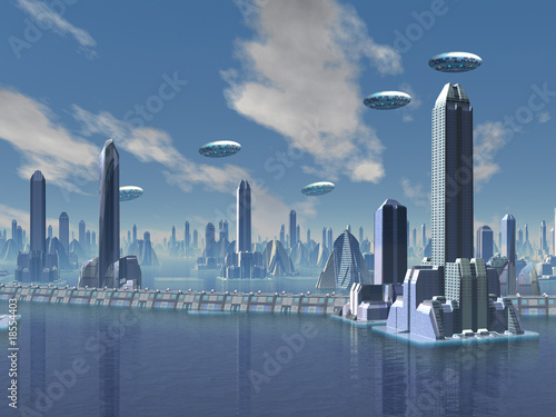 UFO over Futuristic Alien City #18554403