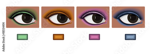 Vector, set of eyes afro with color sample eyeshadow