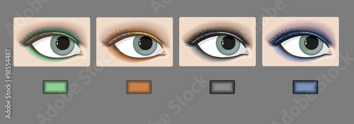 Vector, set of eyes with color sample eyeshadow makeup