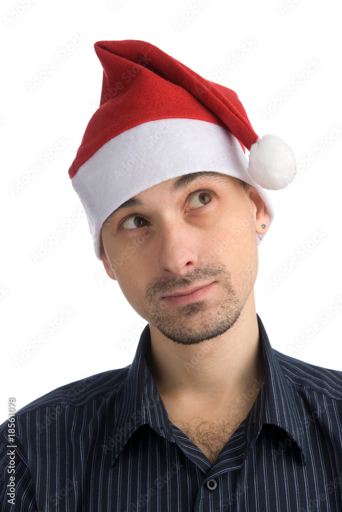 Young businessman in a Santa hat Young businessman in a Santa hat