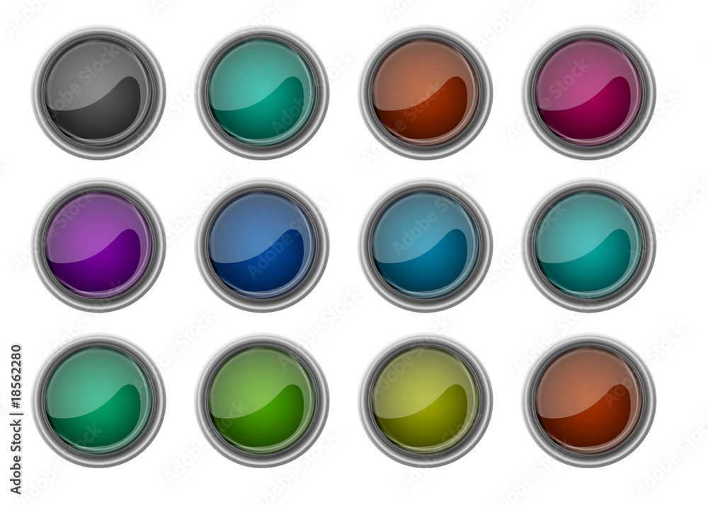 Collection of twelve glossy buttons Collection of twelve glossy buttons