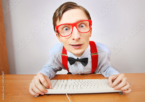 Funny guy browsing internet photo