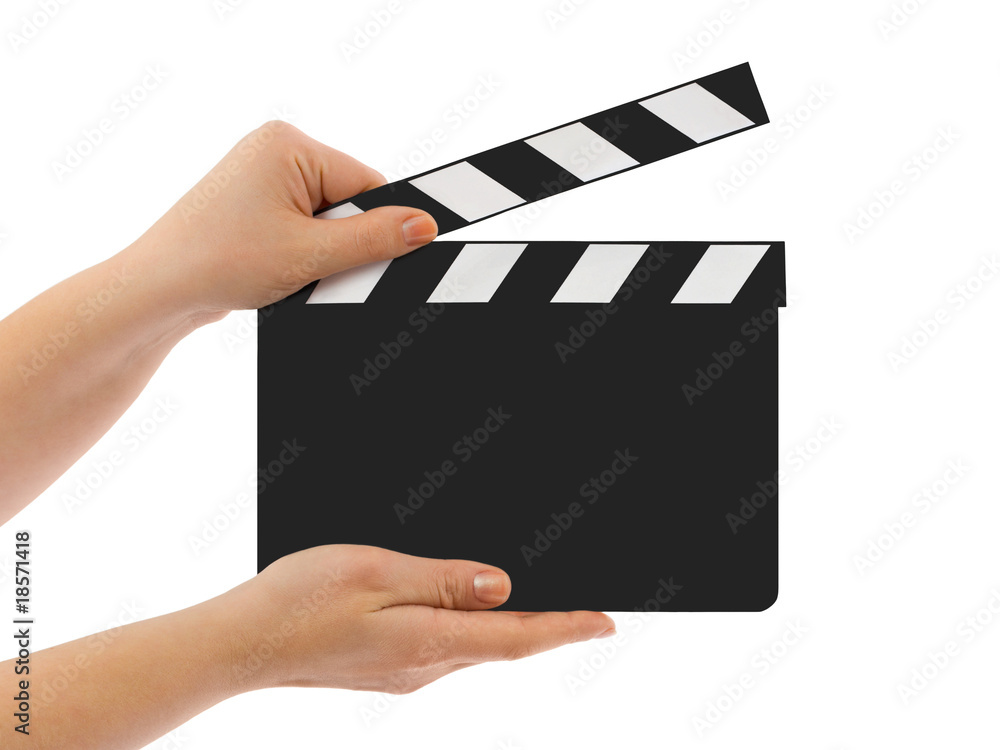 Blank clapboard in hands