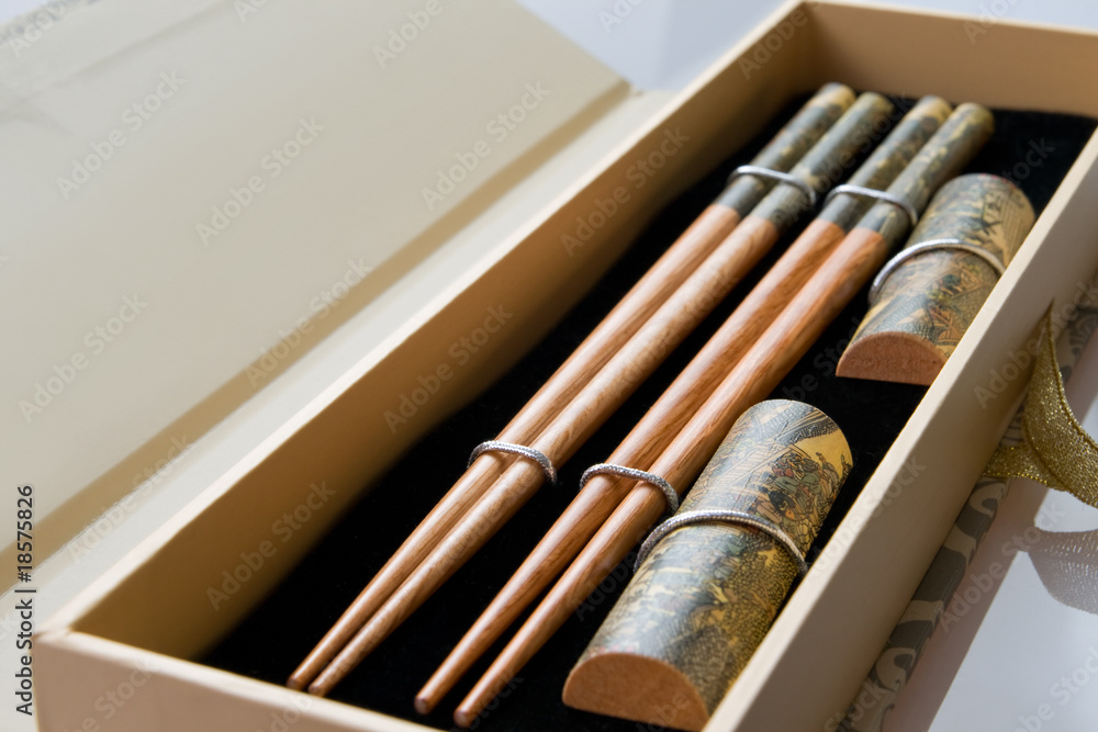 Two pairs of chopsticks in the case Two pairs of chopsticks in the case