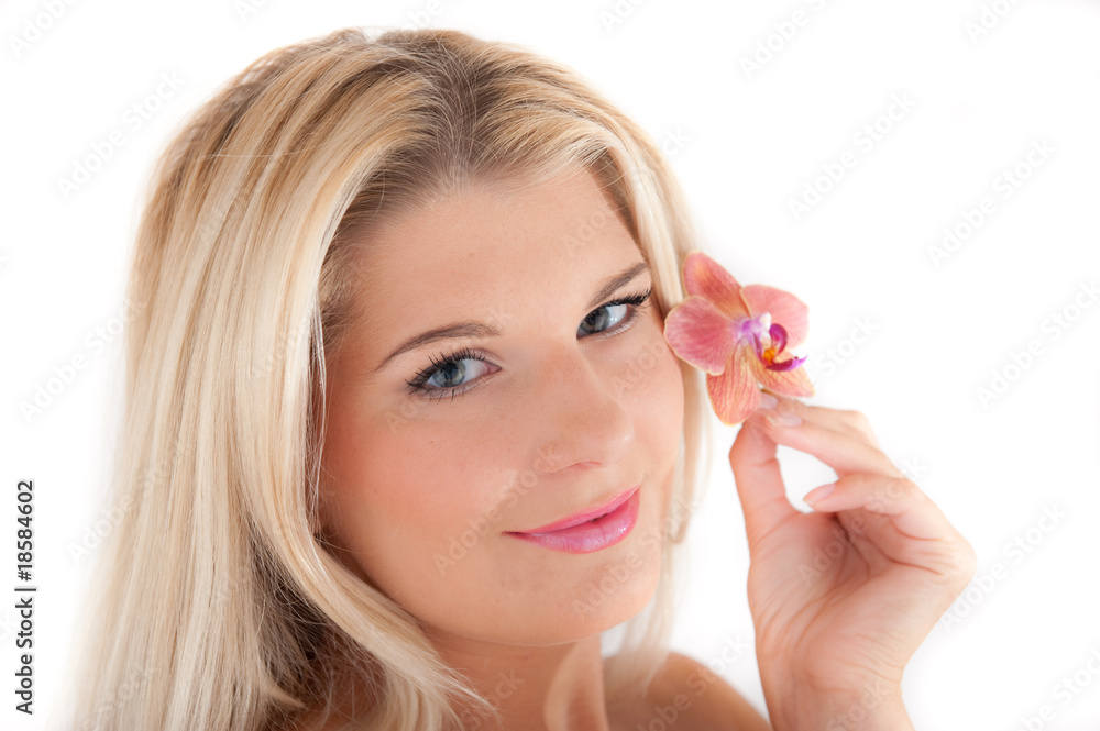 Young healthy woman with beautiful pure skin and flower Young healthy woman with beautiful pure skin and flower