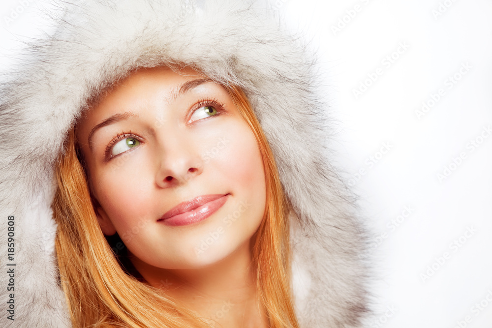 Christmas portrait of happy pensive woman Christmas portrait of happy pensive woman