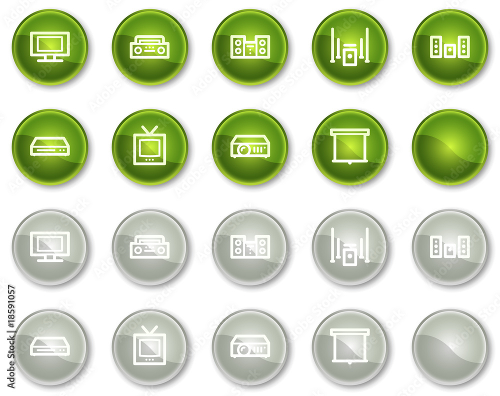 Audio video web icons, green and grey circle buttons series Audio video web icons, green and grey circle buttons series