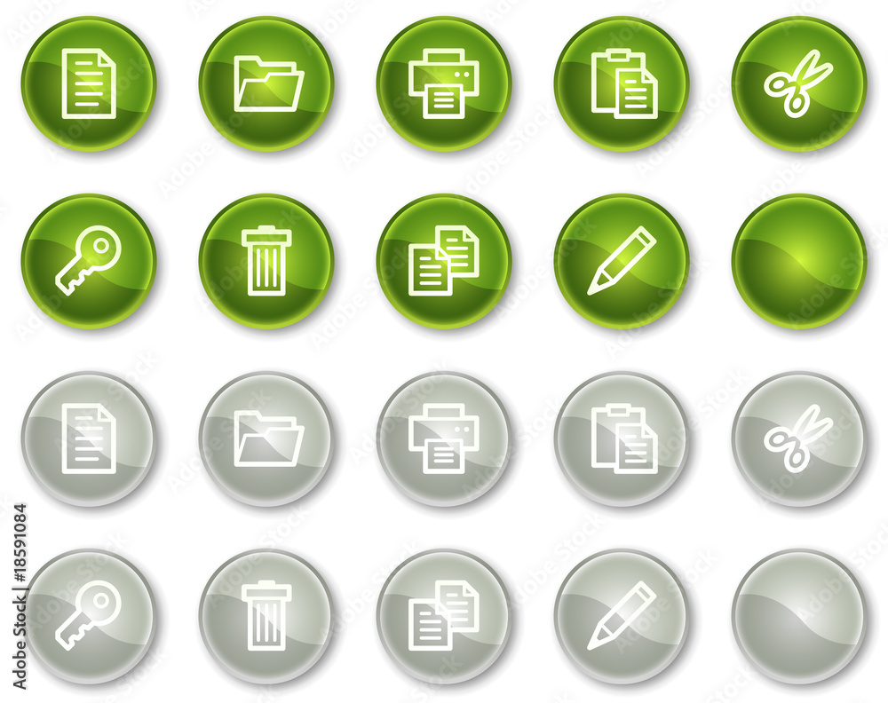 Document web icons set 1, green and grey circle buttons series Document web icons set 1, green and grey circle buttons series