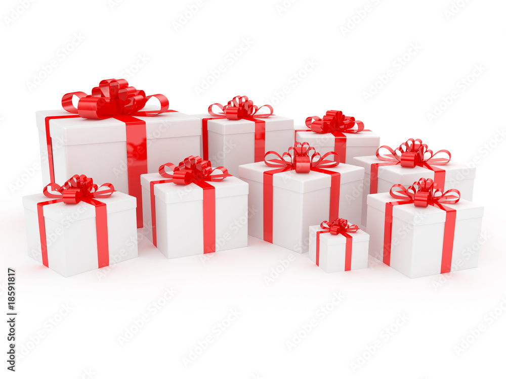 Obraz premium White gift box with big red holiday bow