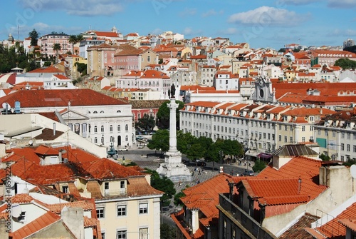 View of Dom Pedro IV square in city of Lisbon, Portugal