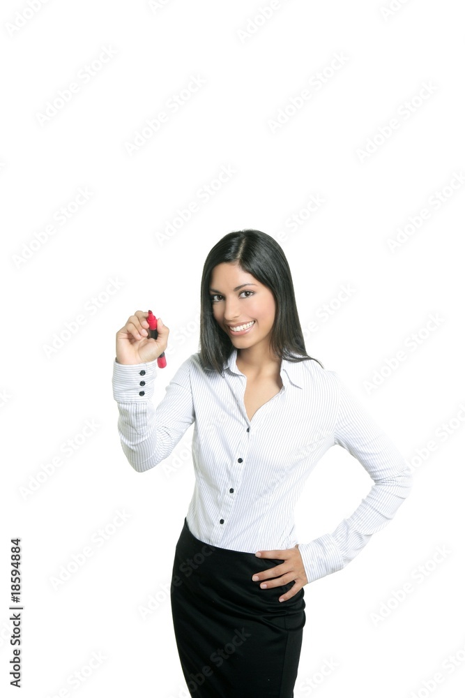 Brunette businesswoman writing on a copyspace Brunette businesswoman writing on a copyspace