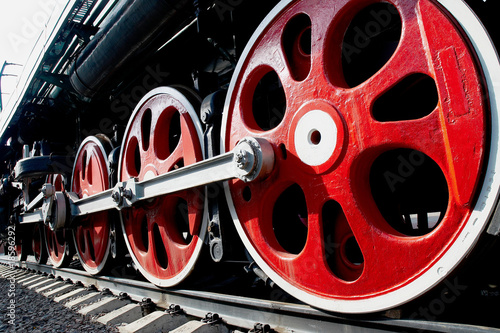 Huge wheels of an old Soviet steam locomotive