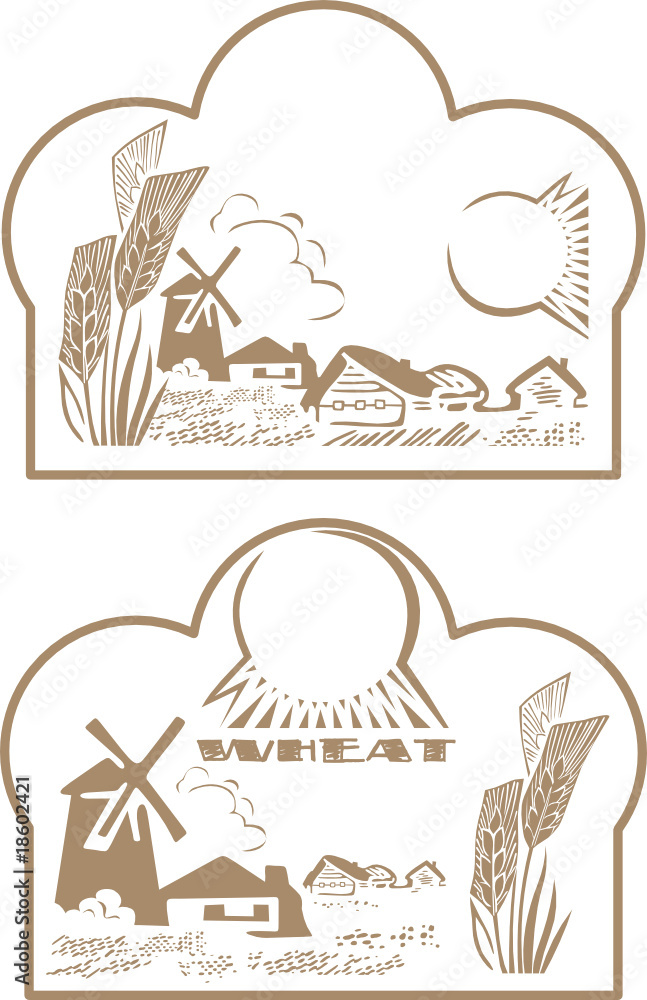 label wheat and landscape