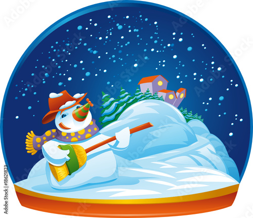 Snowman. Funny cartoon and vector illustration