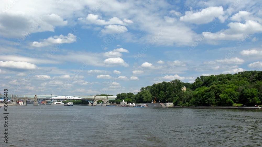 Trip on the river Moscow. Time lapse. Trip on the river Moscow. Time lapse.