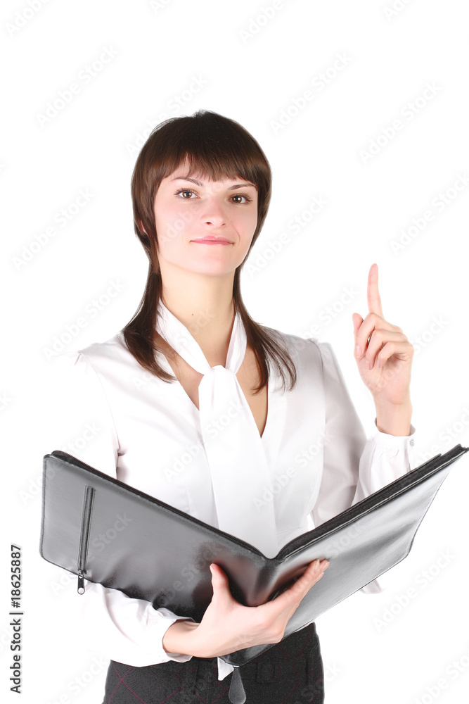 girl - secretary with claret tablet in hands. girl - secretary with claret tablet in hands.
