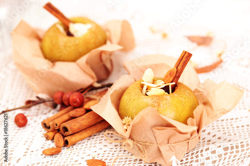 Baked Apples stuffed with Christmas Pudding photo