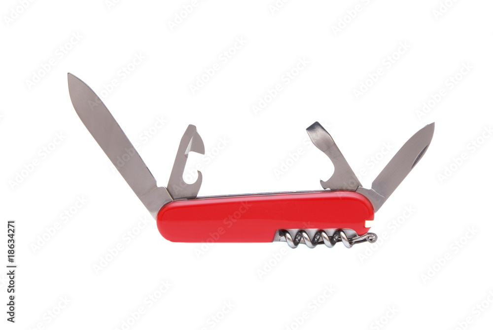 Swiss knife with open blades isolated over white Swiss knife with open blades isolated over white
