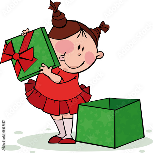 Funny girl opens the gift