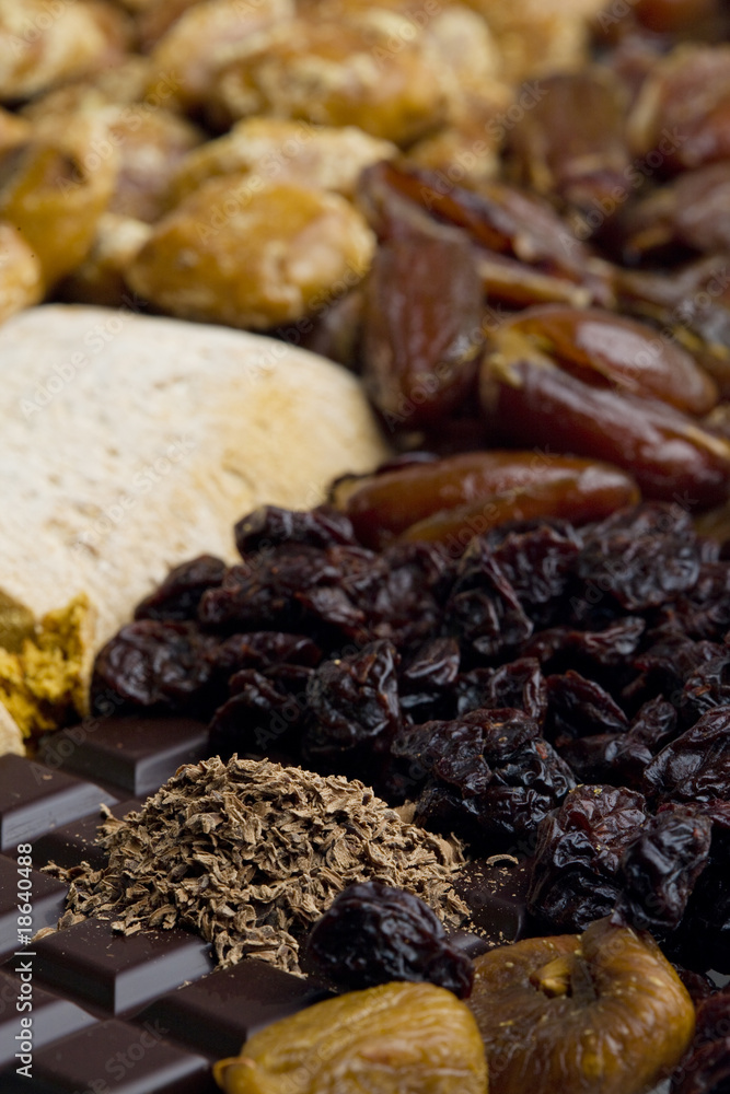 dried fruit with chocolate and spice