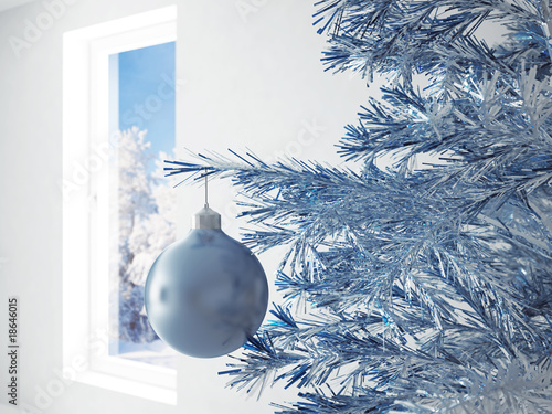blue christmas ball and a w...