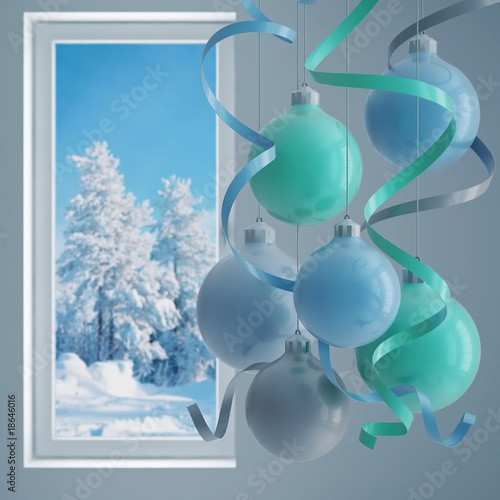 blue christmas balls and ri...