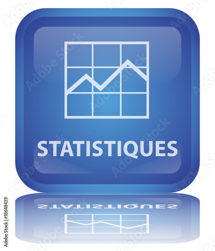 Bouton "Statistiques" (carré - bleu - vecteur - reflet)