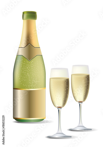 A bottle of wine and two glasses