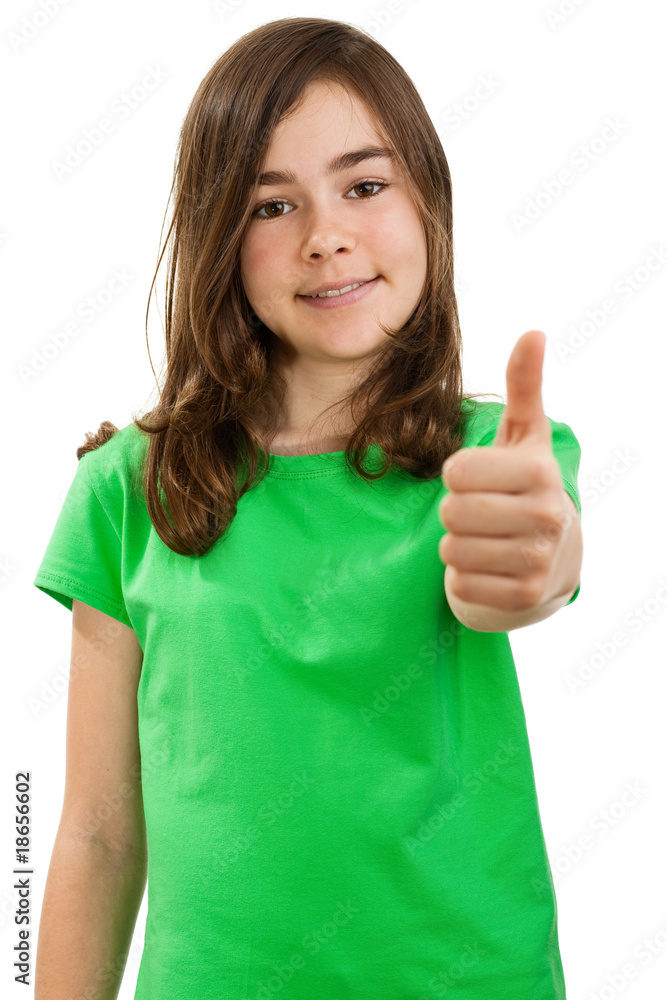 Girl showing OK sign isolated on white background Girl showing OK sign isolated on white background