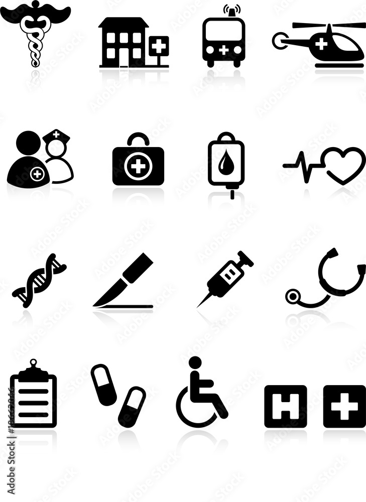 medical hospital black and white internet icon collection