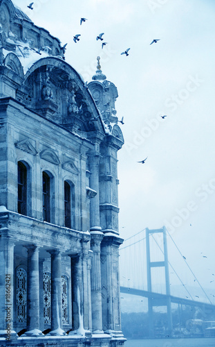Bosphorus Bridge and Ortakoy Mosque in Istanbul Turkey photo