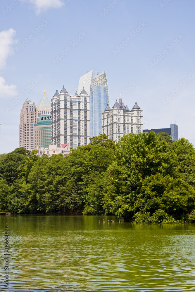 Modern City Towers Past Green Lake